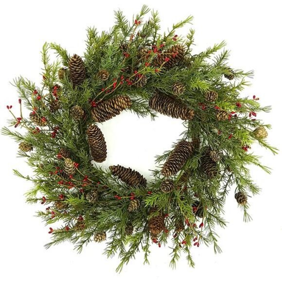 22 inch Artificial Christmas Wreath with Pine Cones, Pine Needles
